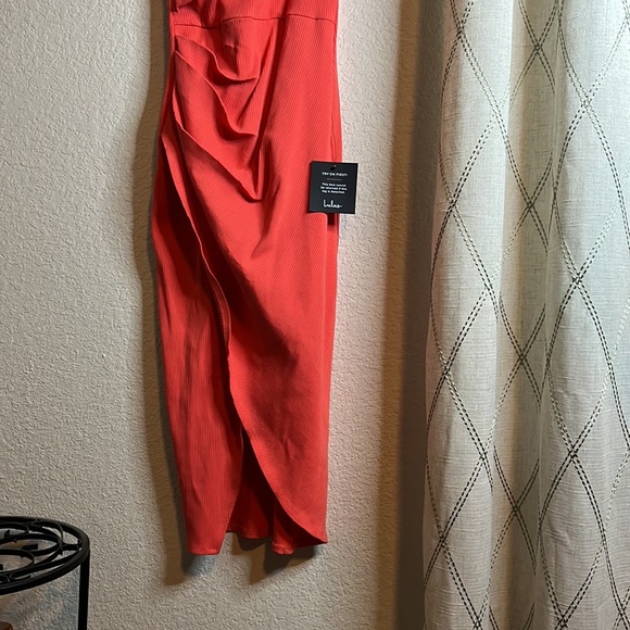 Lulus Just My Type Ribbed Asymmetrical midi dress, size medium. - Picture 6 of 9